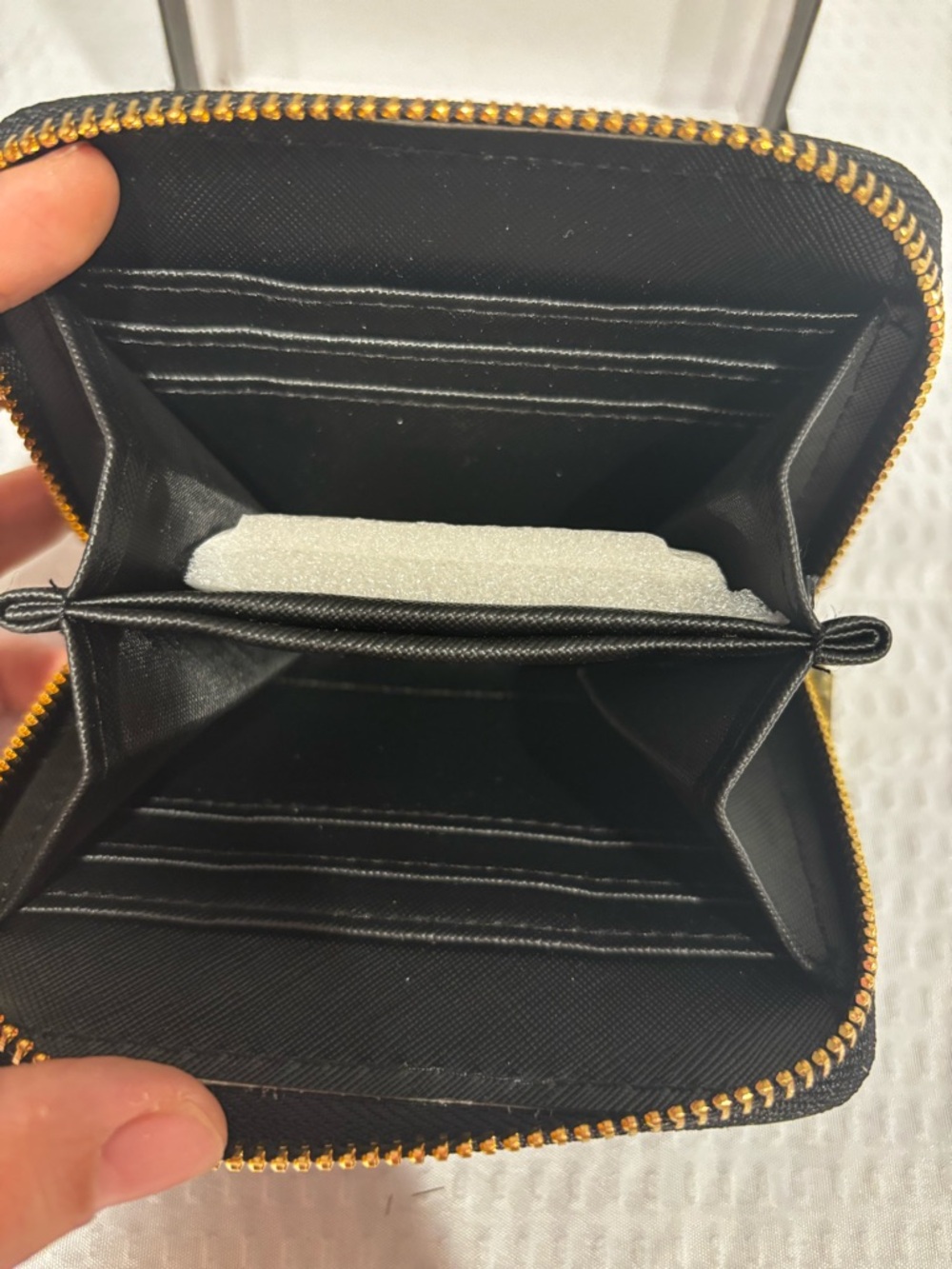 Black Zip-Around Card Wallet with Gold Zipper